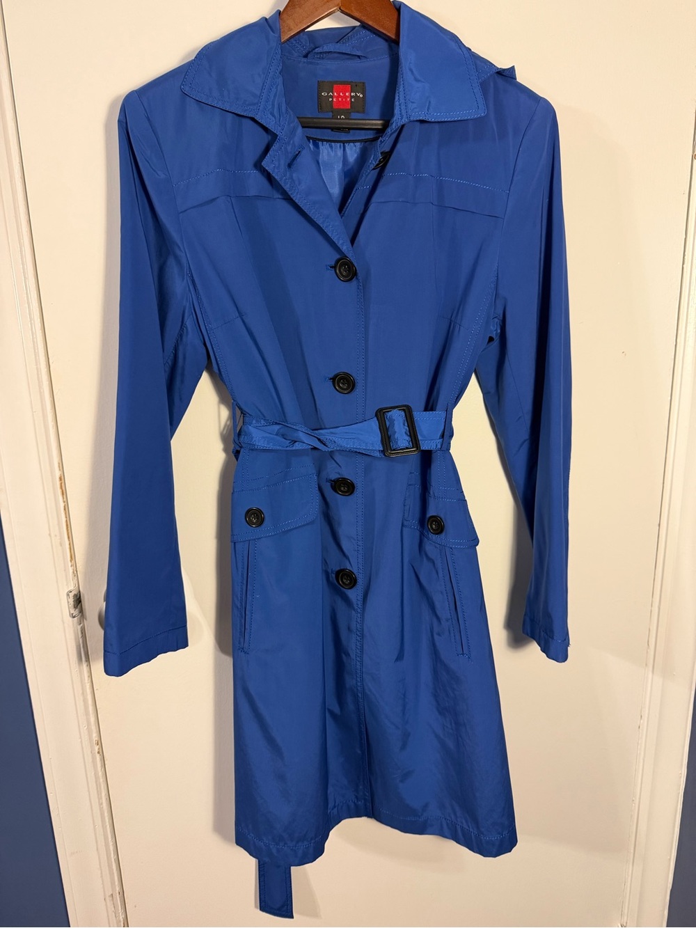 Women's vintage Royal Blue Belted Trench Coat Large petite
